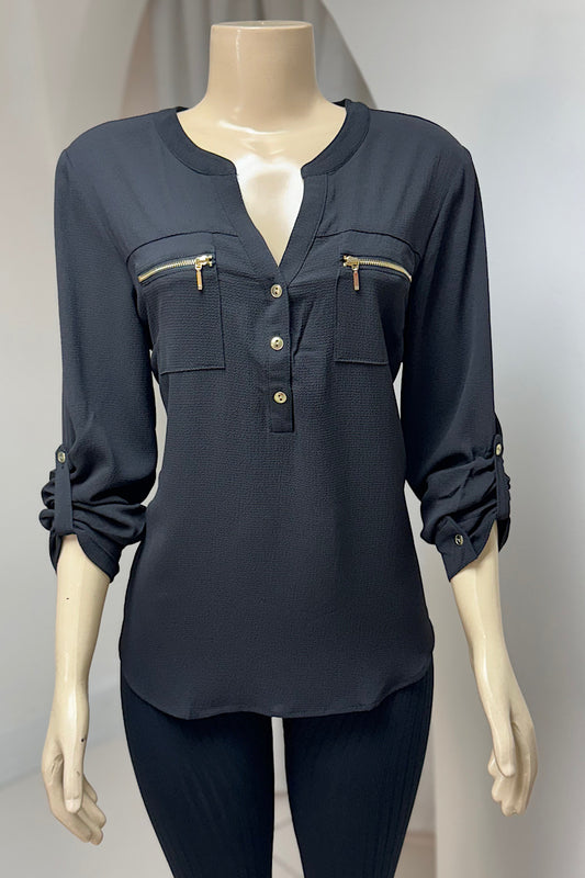 Curvy Pocket Zipper Blouse