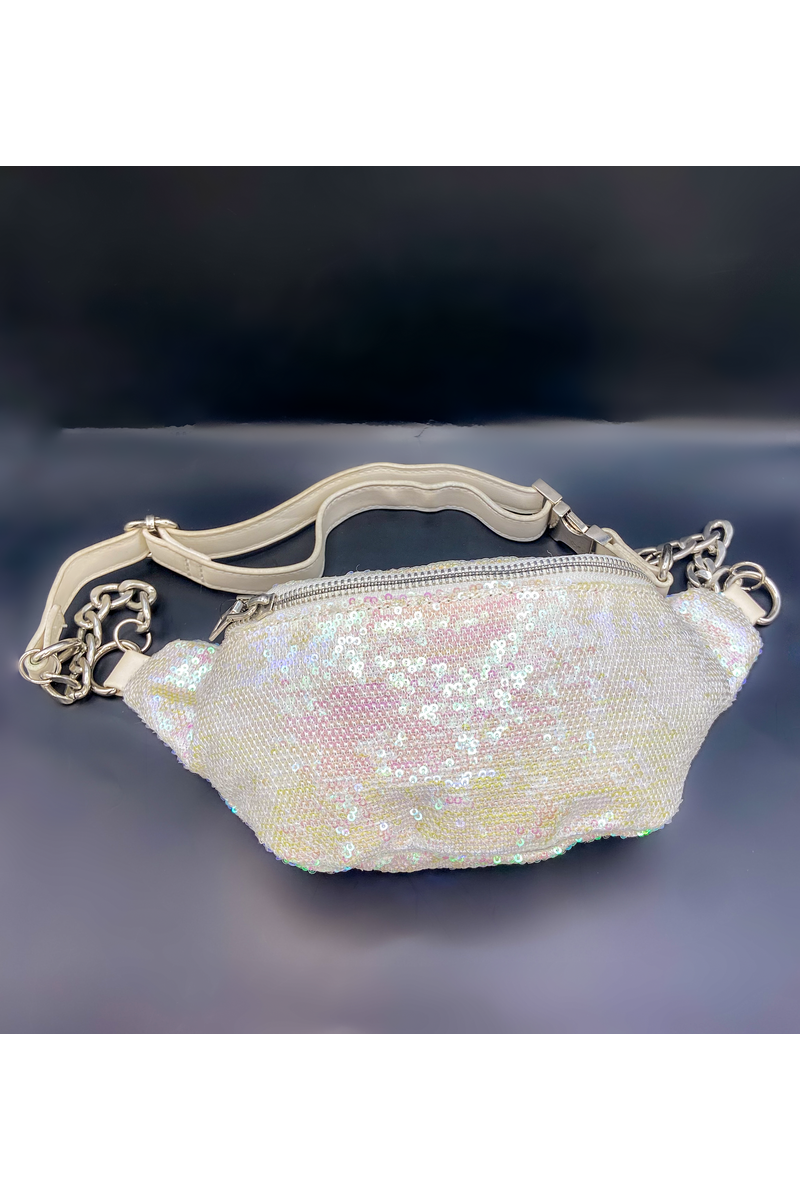 White Iridescent Sequin Crossbody Bag