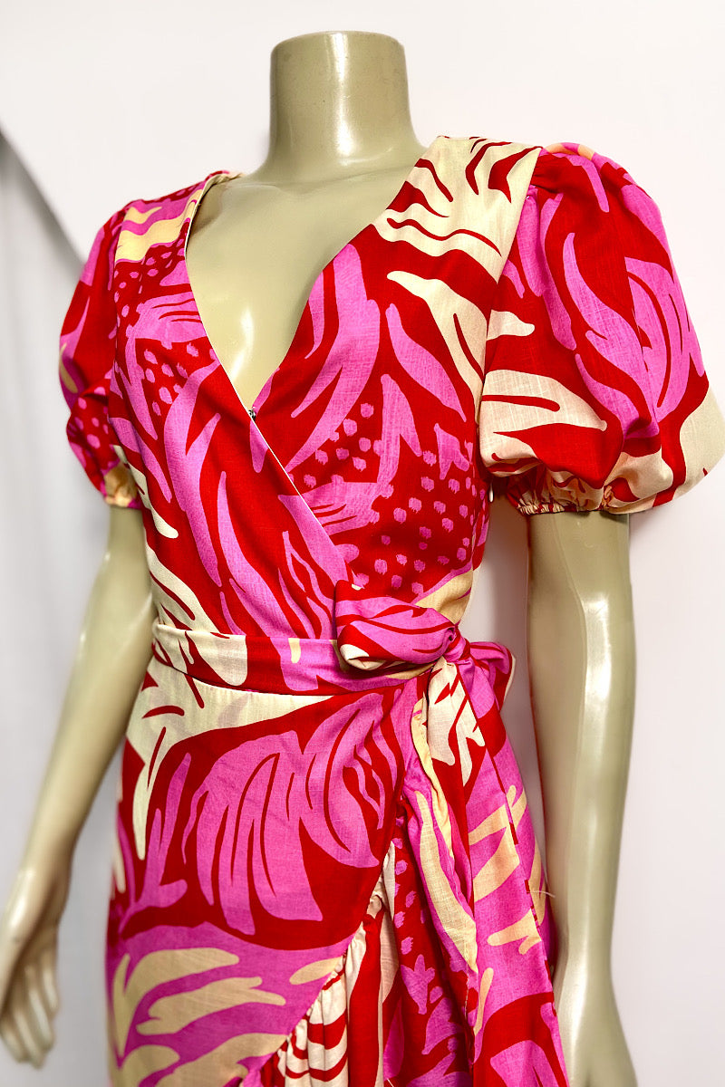 Tropical Tie-Waist Flounce Dress