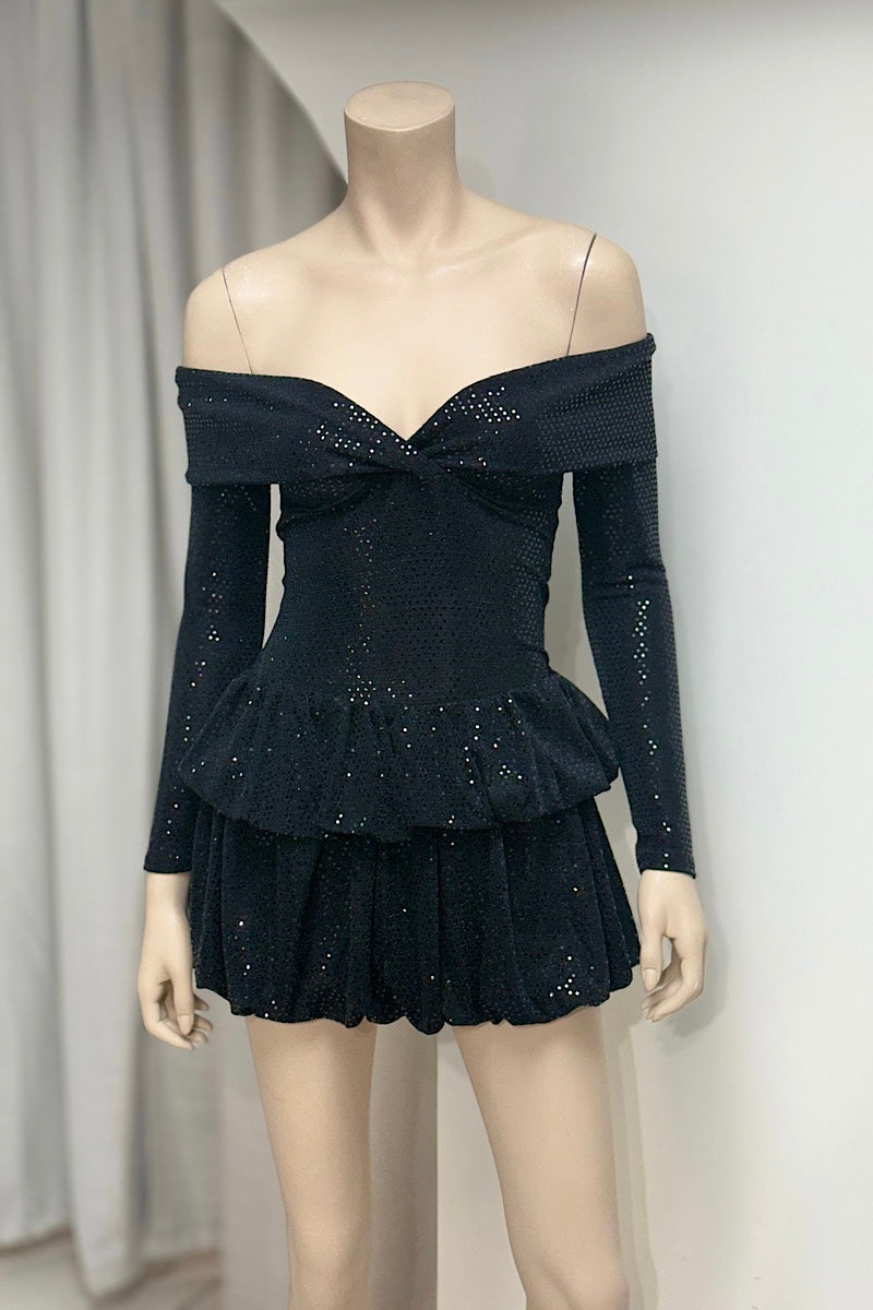 Off-Shoulder Sequin Shimmer Mini Dress