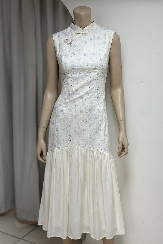 Floral Eyelet Qipao Inspired Dress