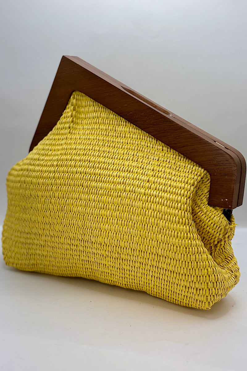 Wooden Handle Straw Clutch