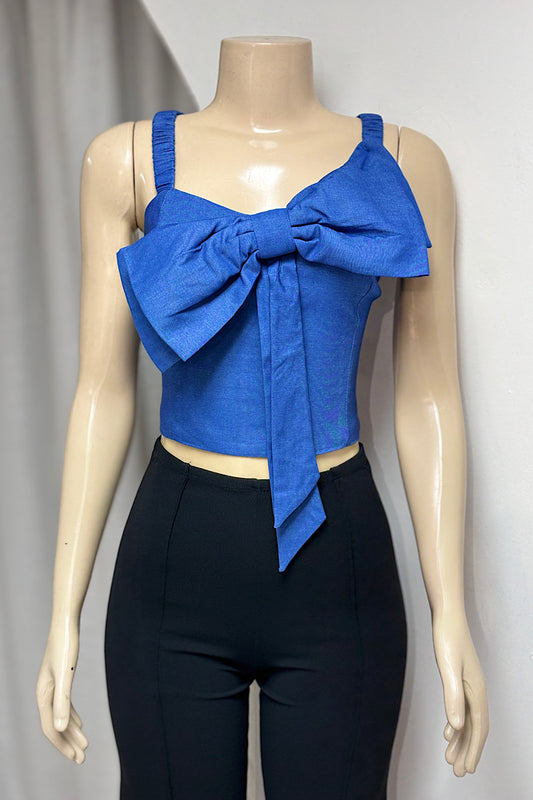 Bow Detail Denim Crop Top