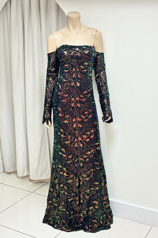 Off Shoulder Long Sleeve Sequin Formal