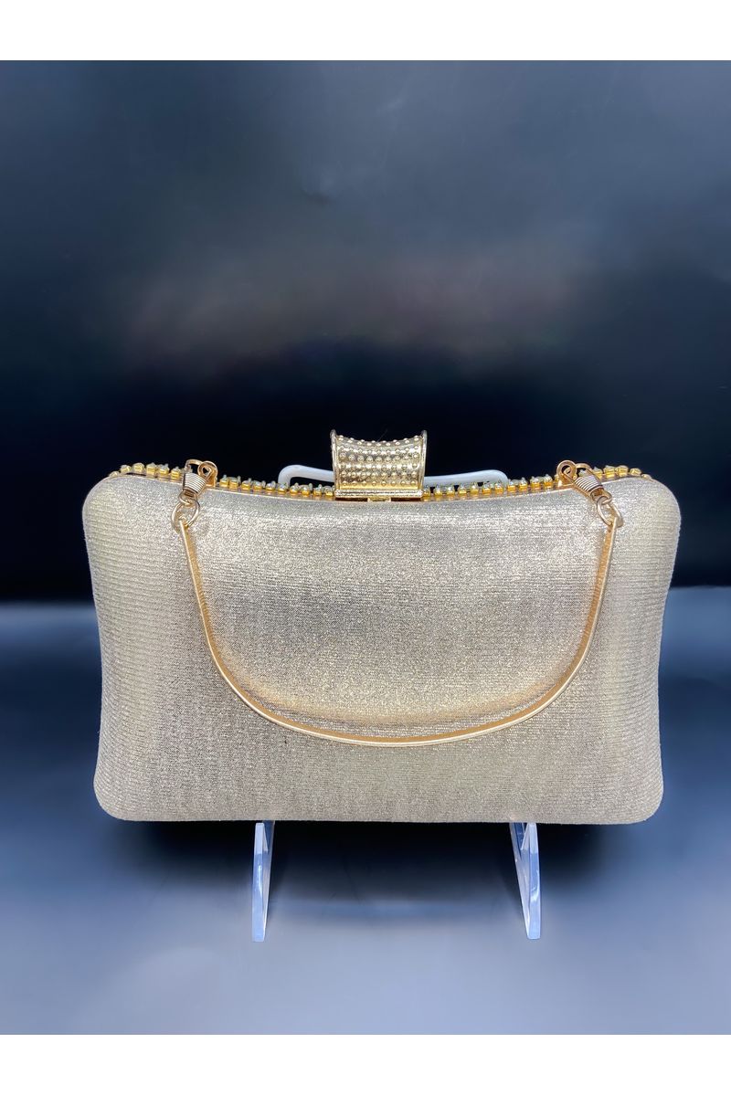 Gold Clear Rhinestone Clutch Bag