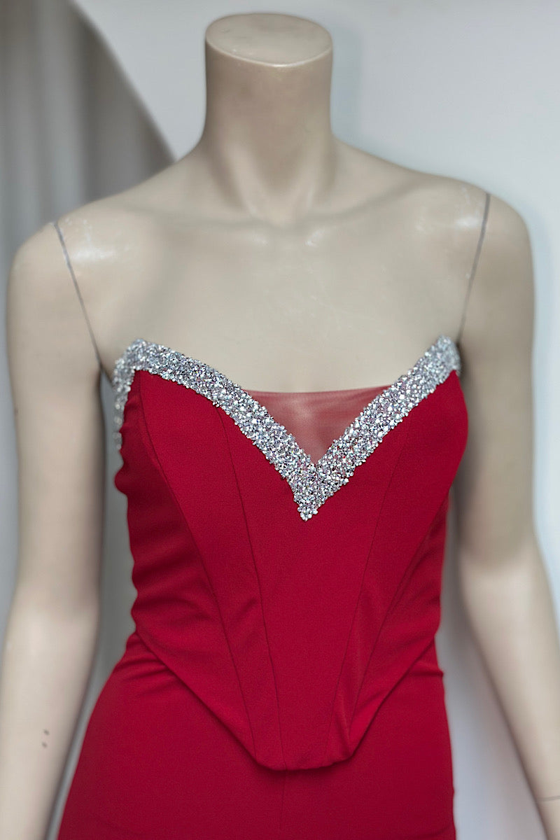 Strapless Corset Rhinestone Detail Jumpsuit