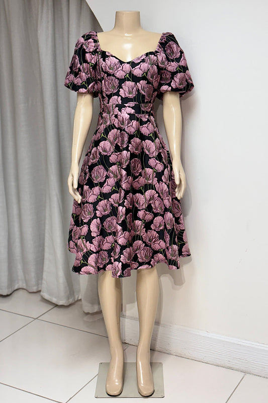 Floral Puff Sleeve Flare Dress