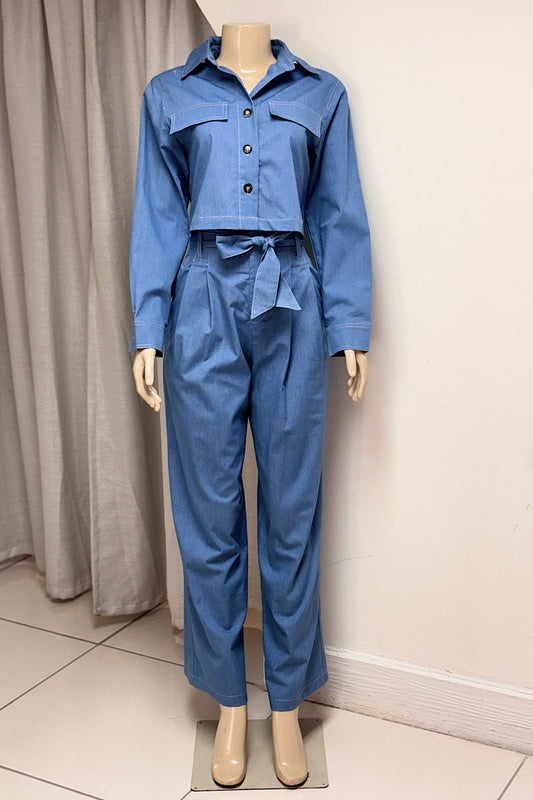 Wide Legged Denim Pant Set