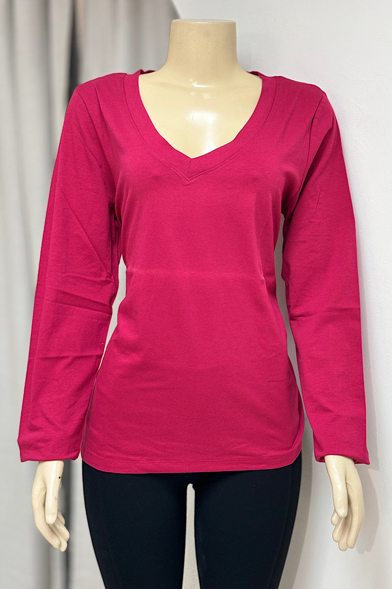 Curvy Long Sleeve V-Neck T-Shirt