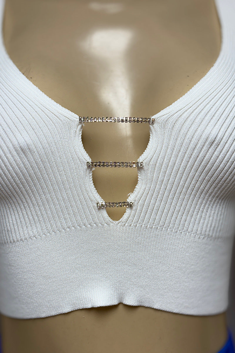 Rhinestone Open Chest Crop Top