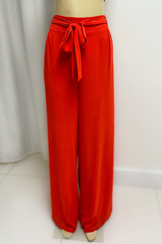 Curvy Wide Leg Tie-Waist Pants