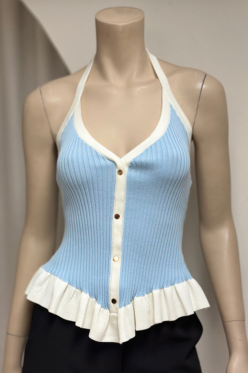 Cinched Waist Halter Sweater Top