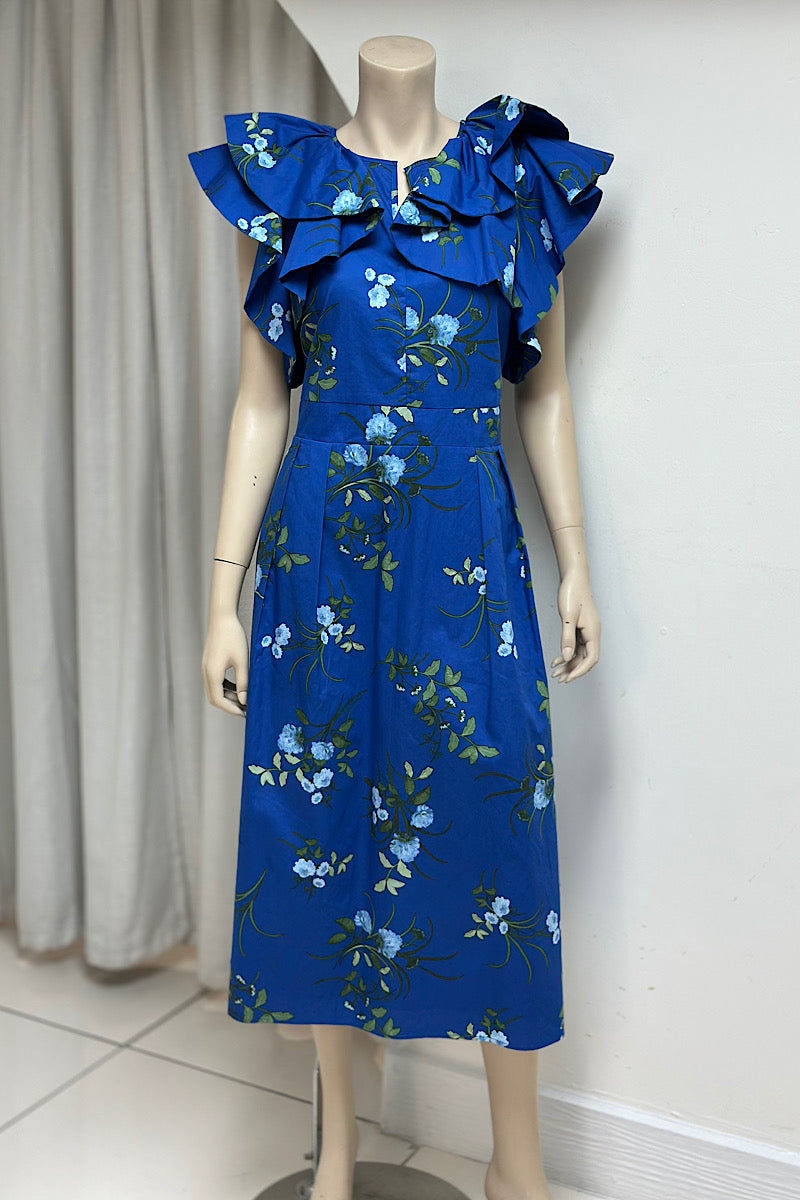 Ruffle Sleeve Tie-Back Midi Dress