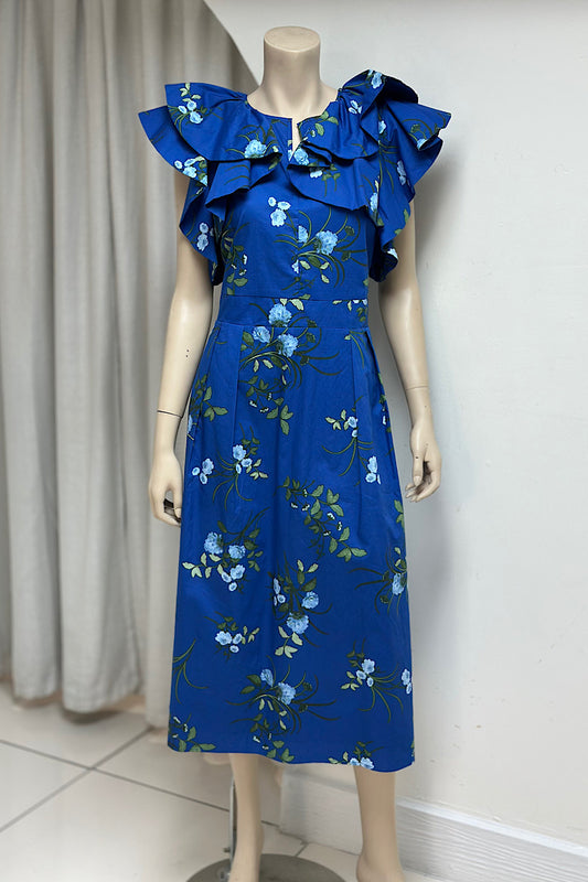 Ruffle Sleeve Tie-Back Midi Dress