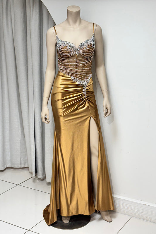 Rhinestone Design High Split Formal