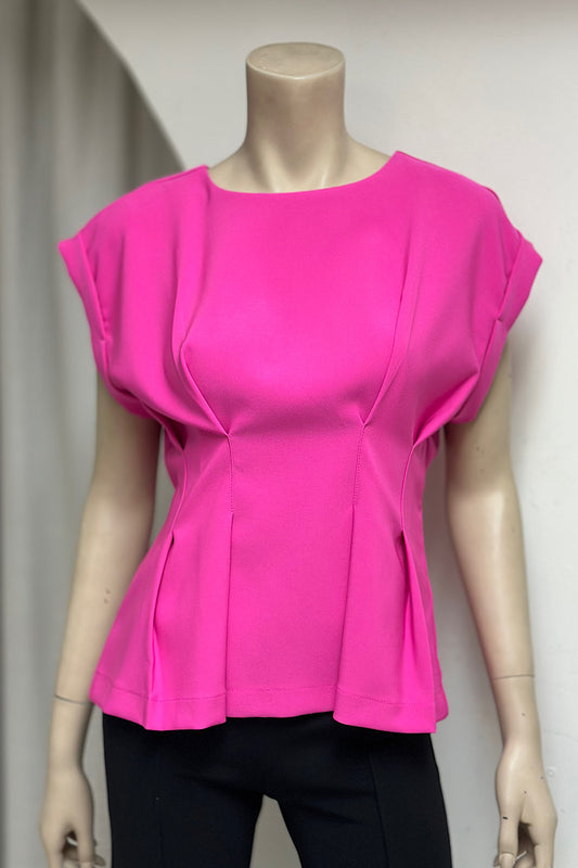 Round Neck Pleated Detail Peplum Top