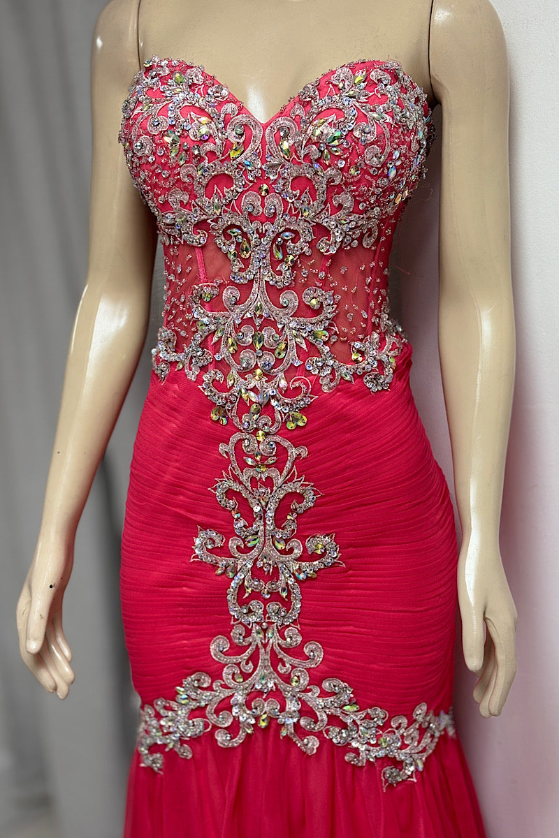 Curvy Coral Rhinestone Formal