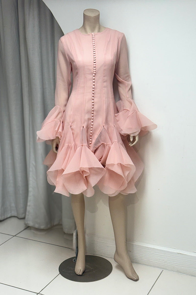 Long-Sleeved Layered Button Detail Dress