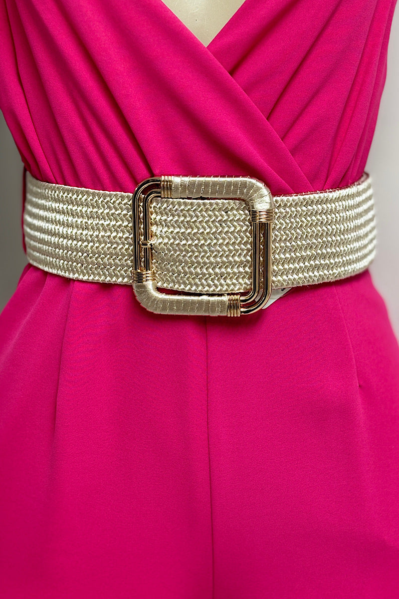 Wrap Around Gold Buckle Straw Belt