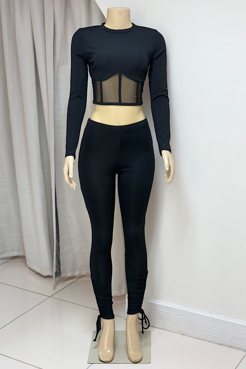 Black 2 Piece Crop Leggings Set