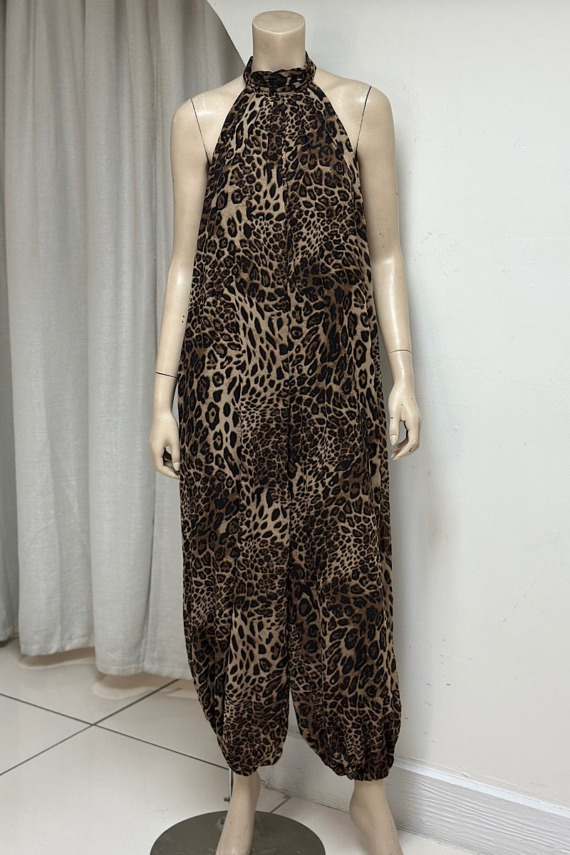 Leopard Print Halter Jumpsuit