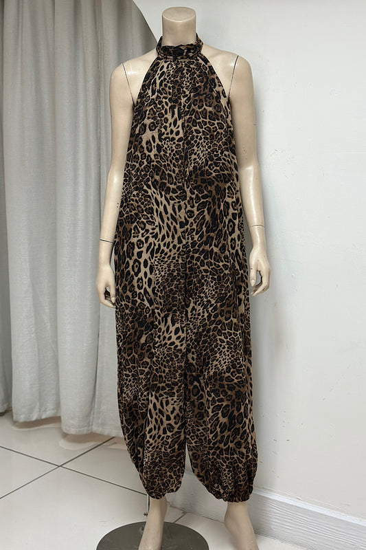 Leopard Print Halter Jumpsuit