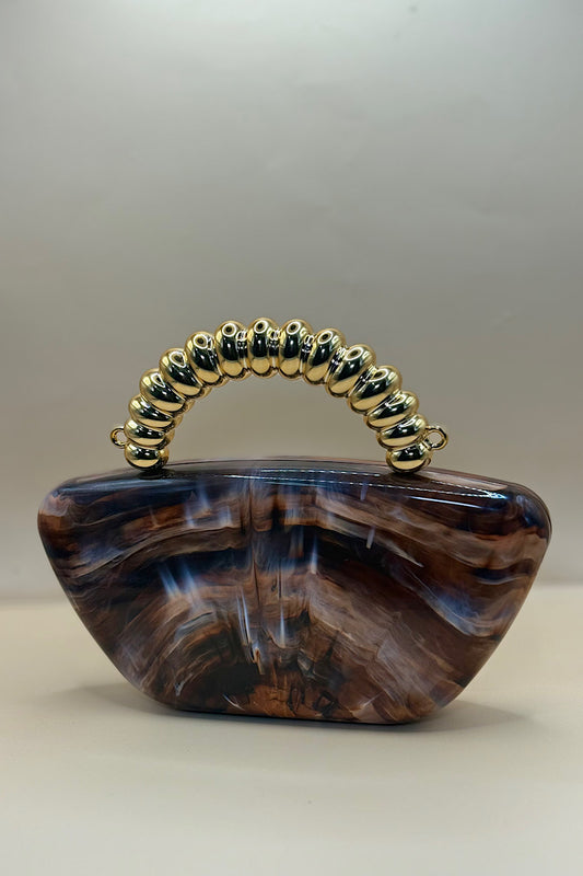 Gold Handle Marble Resin Clutch