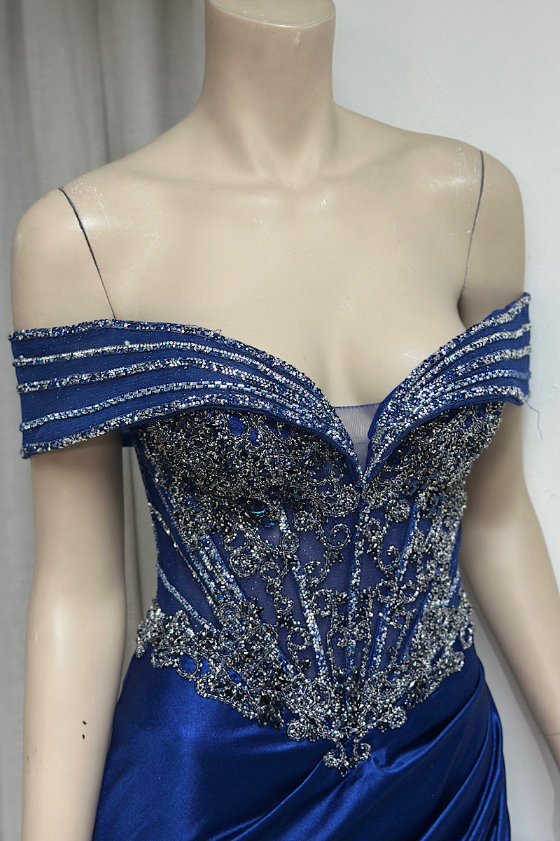 Off-Shoulder Embellished Fitted Formal