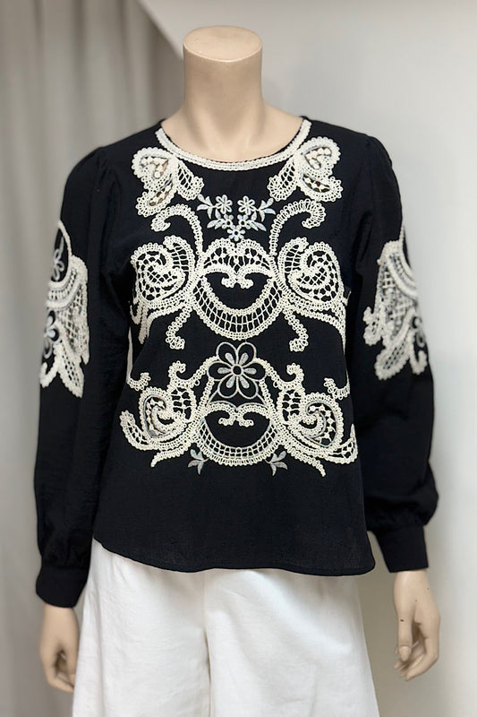 Floral Embroidered Long Sleeve Top