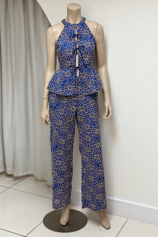 Embroidered Eyelet Tie Vest Set