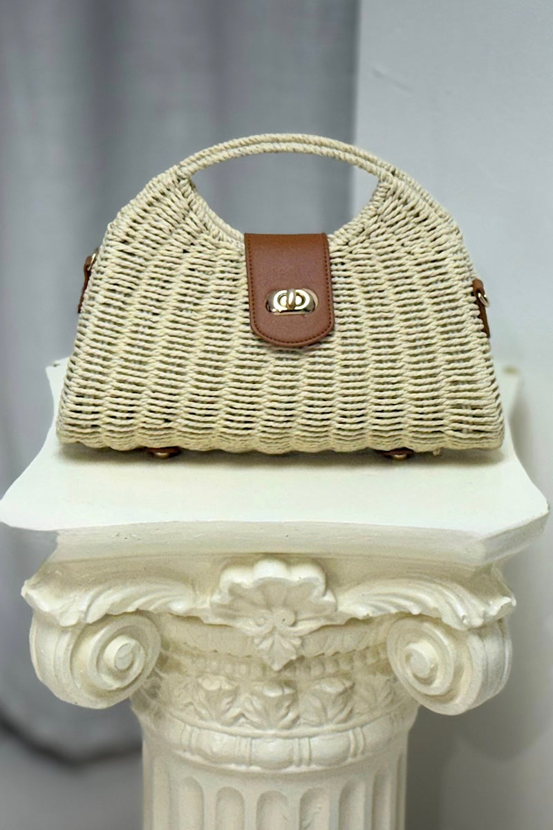 Structured Raffia Handle Bag