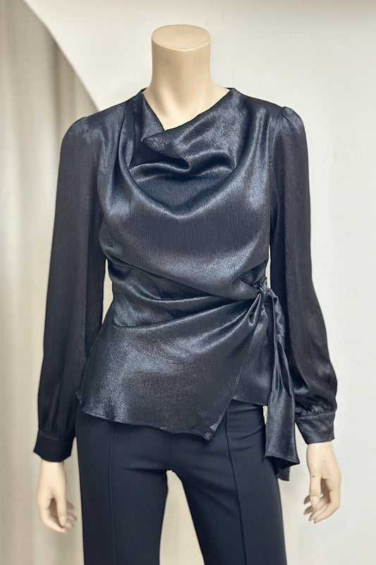 Cowl Neck Tie-Waist Top