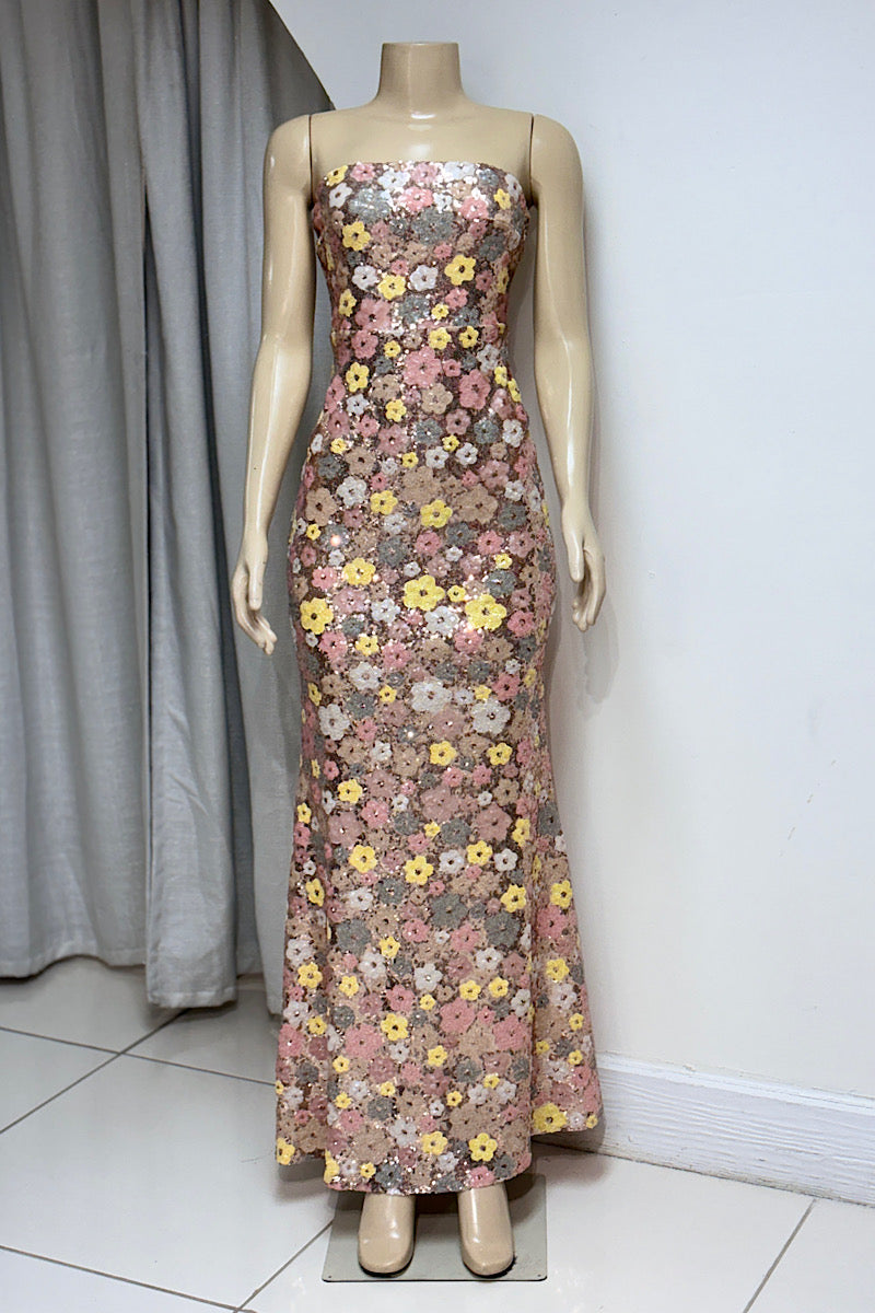 Sequin Floral Fitted Formal