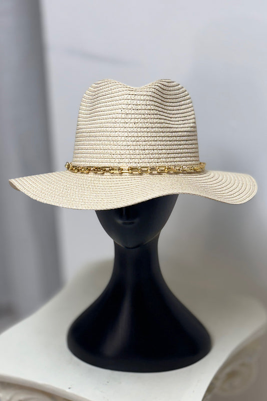 Gold Chain Straw Fedora