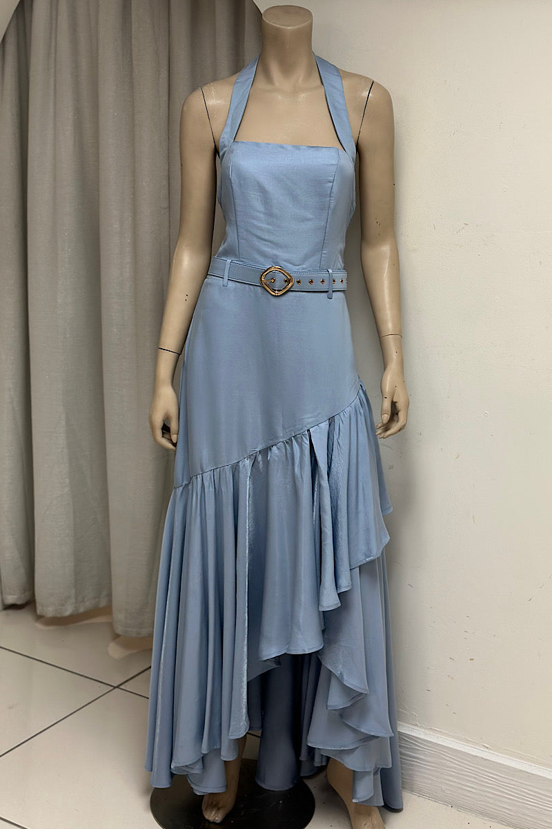 Asymmetrical Flowy Halter Maxi Dress