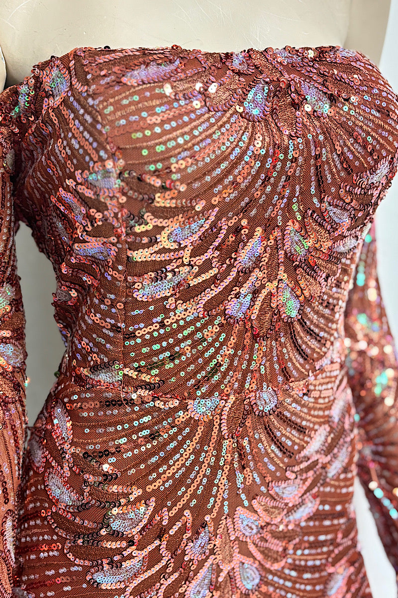 Off Shoulder Long Sleeve Sequin Formal