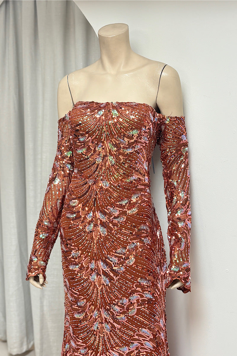 Off Shoulder Long Sleeve Sequin Formal