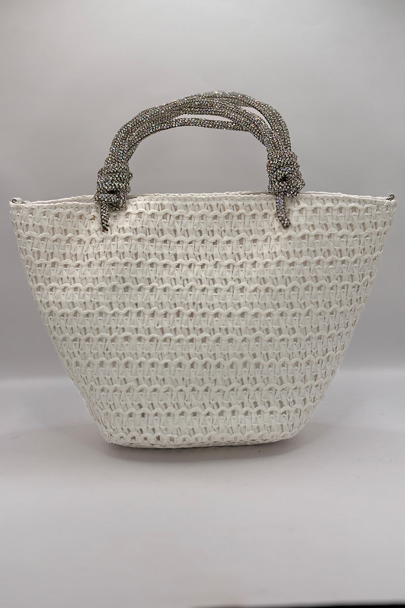 Rhinestone Handle Straw Bag