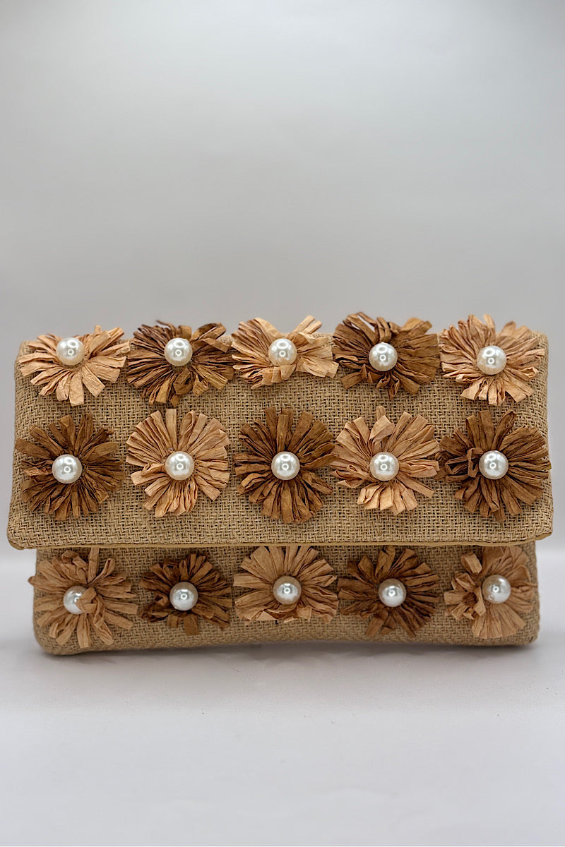 Pearl Flower Straw Bag