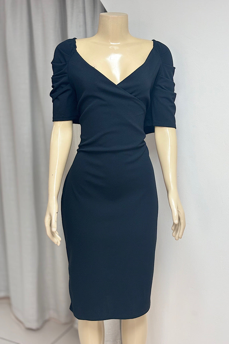 Black Vneck Curvy Dress