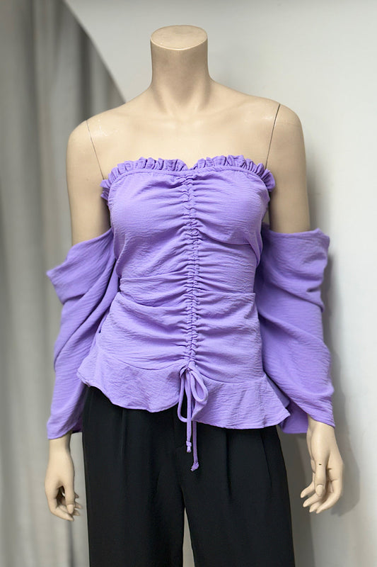 Smock Off-Shoulder Draw-Sting Crop Top