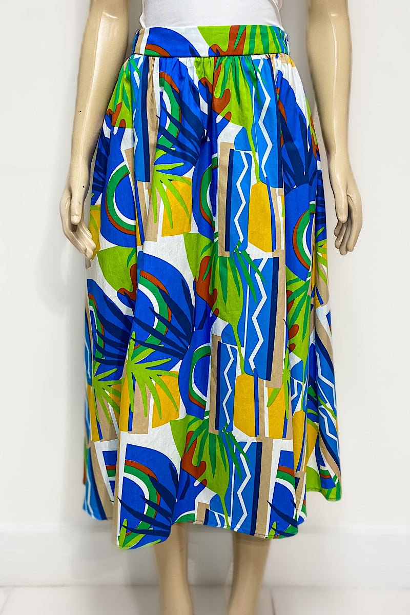 Wide Tropical Print Skirt