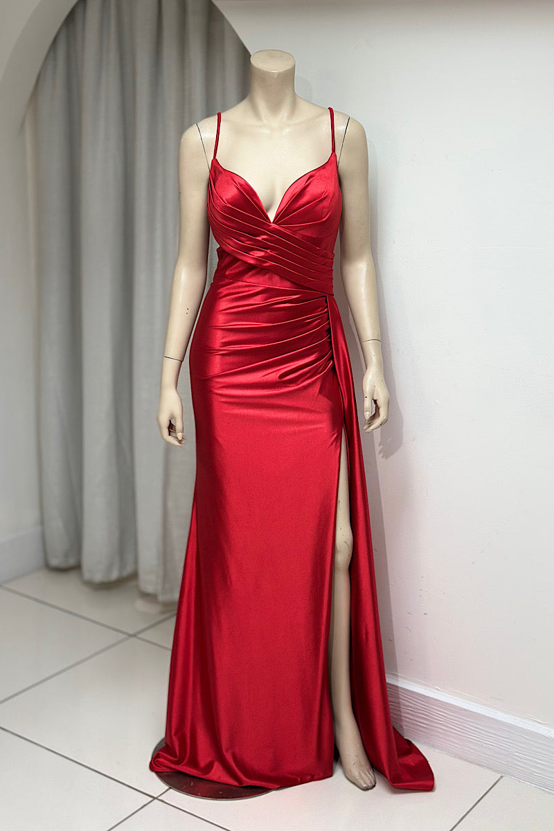 Thin Strap Ruched Concealed Split Formal