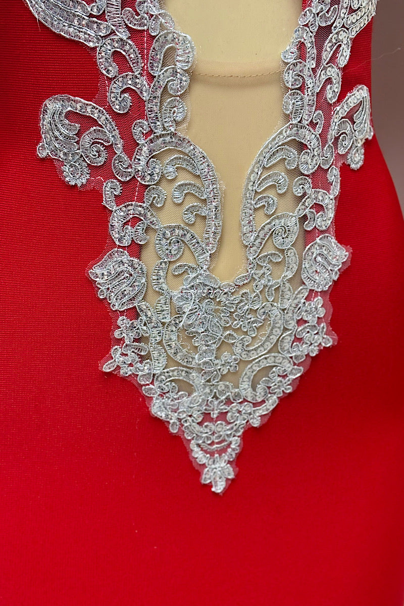 Red-Silver Lace Bodycon