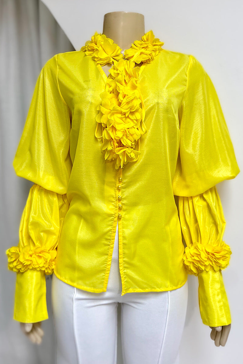 Yellow Long Sleeve Flower Top