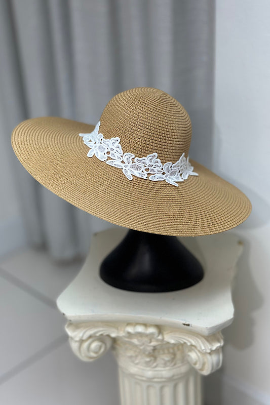 Wide Brim Lace Detail Hat