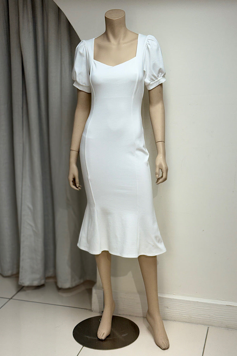 Puff Sleeve Sweetheart Neckline Fitted Dress