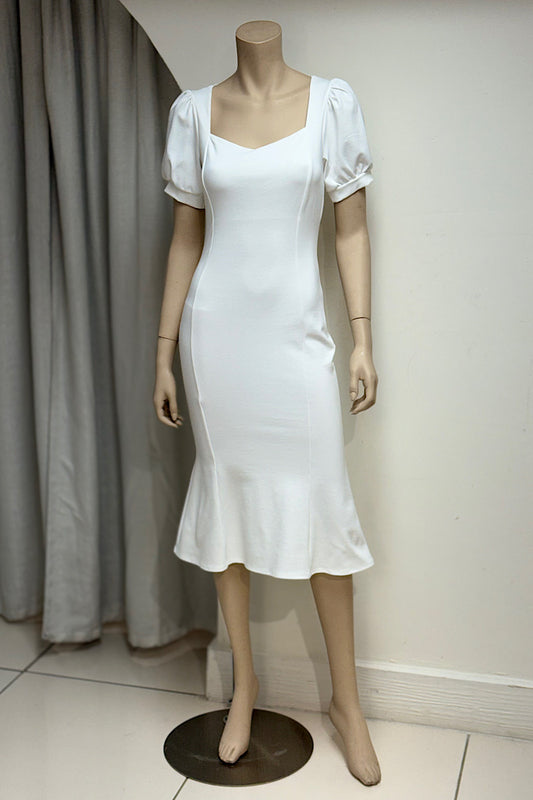 Puff Sleeve Sweetheart Neckline Fitted Dress
