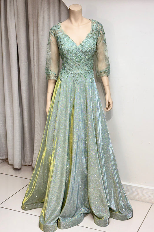 Shimmer V-Neck Embroidered Flare Formal