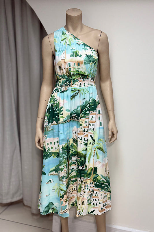 One-Shoulder Smock Band Flowy Dress